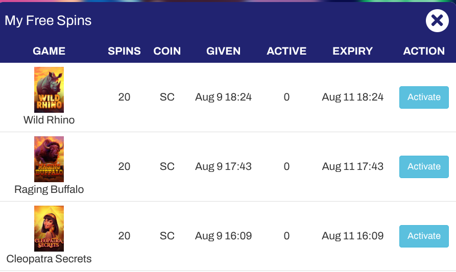 My Free Spins Results - Wild Rhino, Raging Buffalo, Cleopatra Secrets