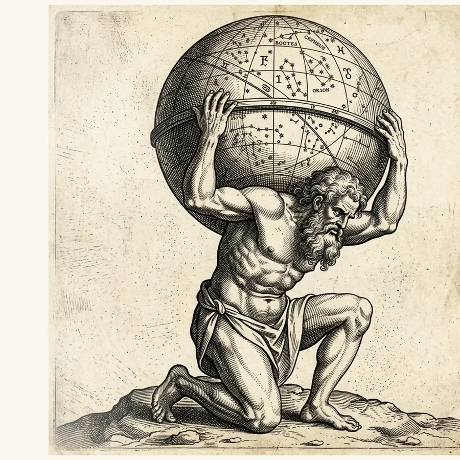 Engraving of Atlas carrying the globe
