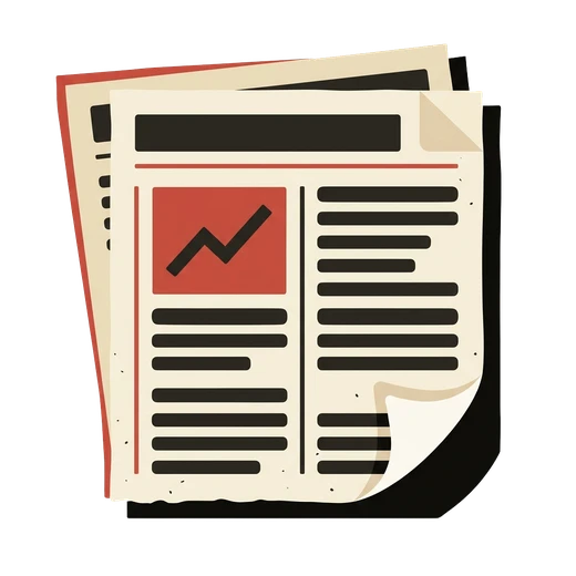 RSA Press, a stack of broadsheet newspapers with a red rising chart