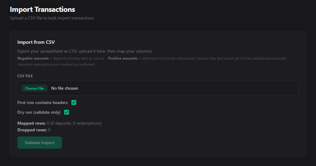 SweepStats CSV import tool for bulk importing spreadsheet data